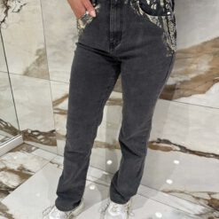 STRAIGHT JEANS GREY WITH CHAIN