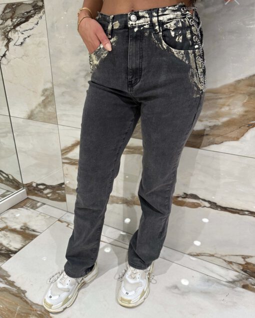 STRAIGHT JEANS GREY WITH CHAIN