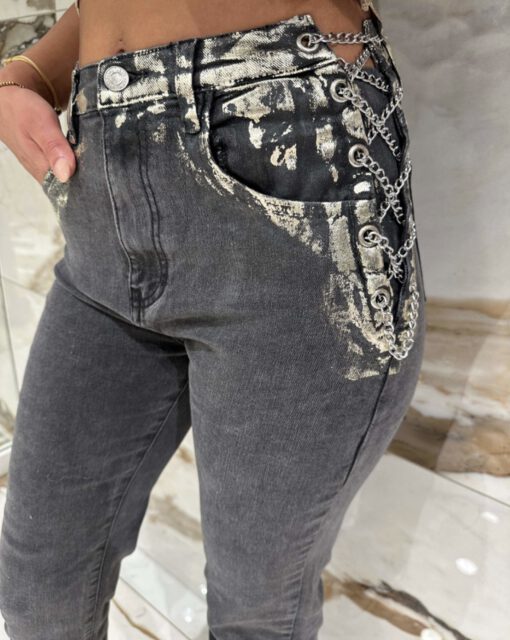 STRAIGHT JEANS GREY WITH CHAIN - Afbeelding 2